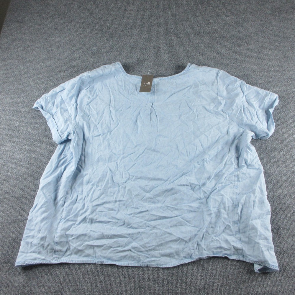 J. Jill Denim Blouse Womens 3X Blue Oasis Wash Short Sleeve Chambray Pocket Top - Picture 6 of 10